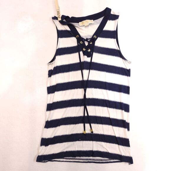 Michael Kors Sleeveless Pullover Blouse Women Size Small S Blue White Striped - Picture 2 of 10